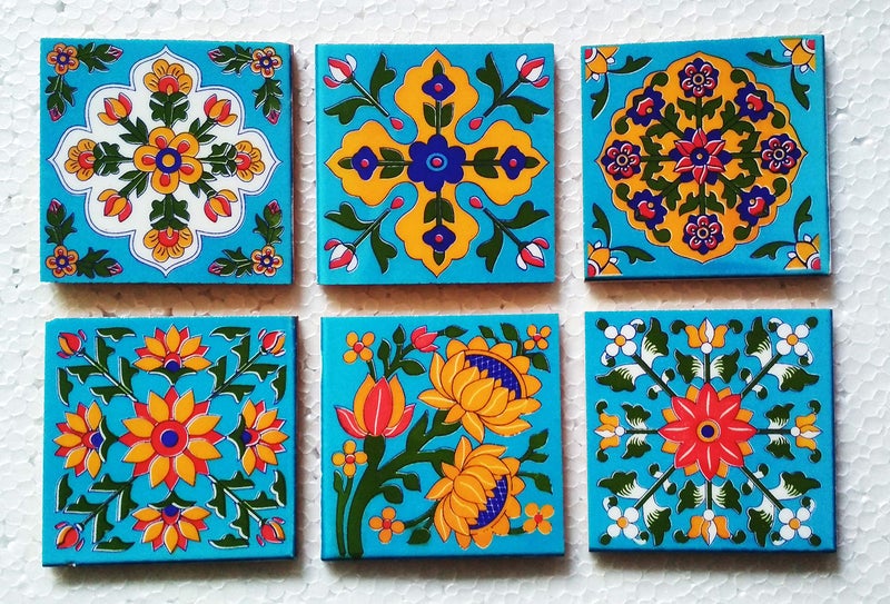 Shiv Kripa Blue Pottery Shiv Kripa Blue Art Pottery Home Decor Ethnic Festive 2 x 2 inch Tiles Pack of 20 Tiles (Sky Blue, Blue & Multi) - Image 5