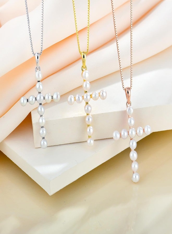 واي أل قلادة صليب YL من الفضة الإسترليني عيار 925، هالة من لآلئ المياه العذبة، مطلية بالروديوم، مجوهرات دينية للنساء - Image 4