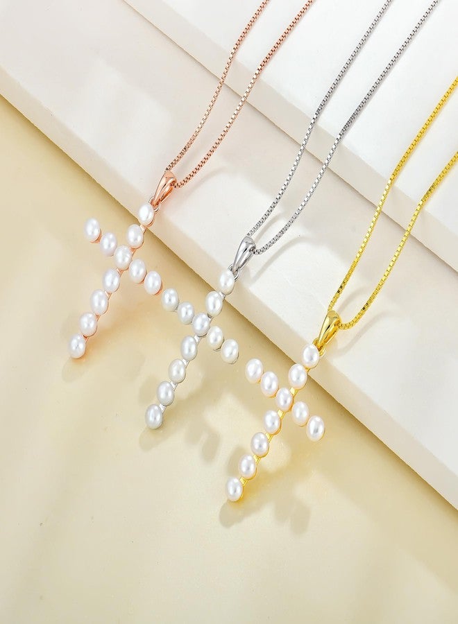 واي أل قلادة صليب YL من الفضة الإسترليني عيار 925، هالة من لآلئ المياه العذبة، مطلية بالروديوم، مجوهرات دينية للنساء - Image 5