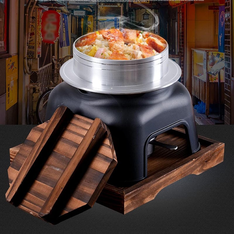 ordinarYone Japanese Alcohols Stove Rice Steamer Cooker Pan With Wood Lid Aluminum Pots Small Chafing Dish For Camping And Home Use - Image 4