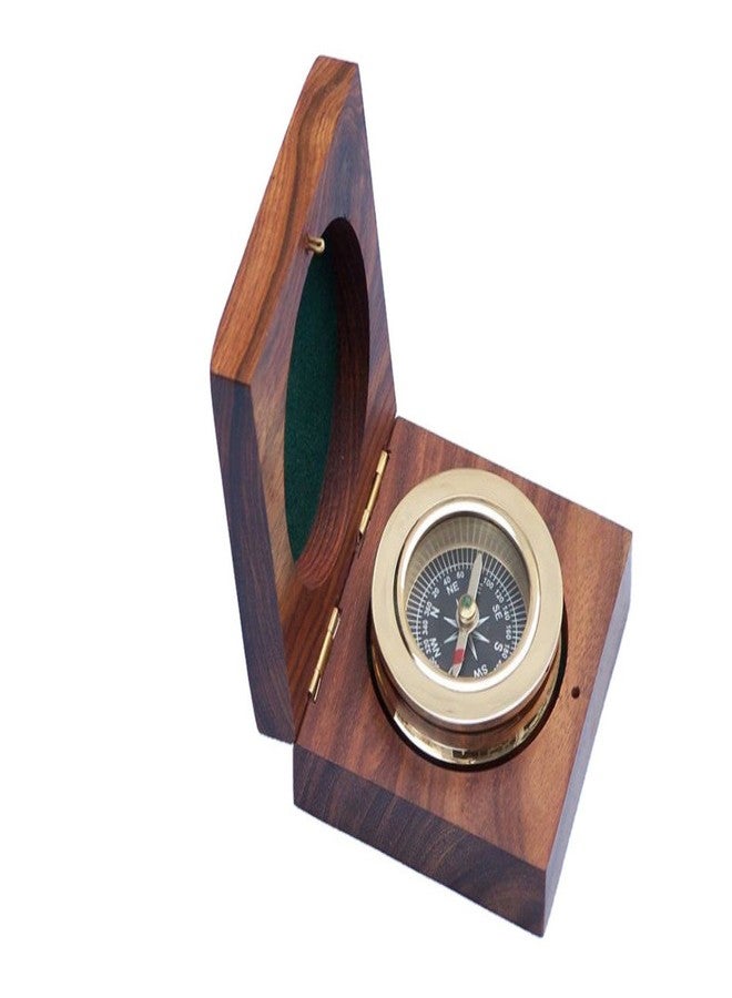 Hampton Nautical 3xglass-101 Brass Paperweight Compass w/Rosewood Box 3" Nautical Home Decoration - Image 1