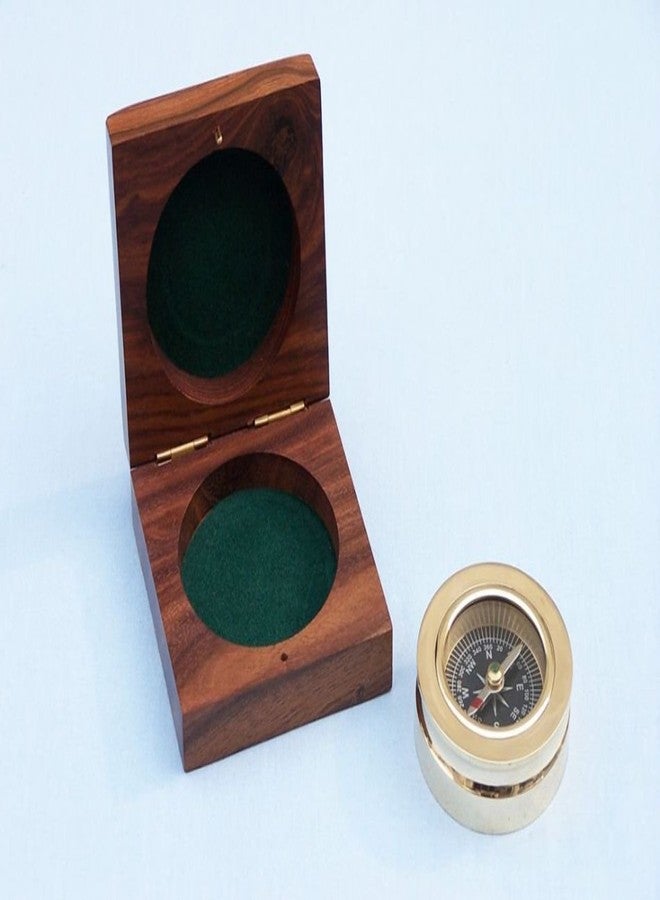 Hampton Nautical 3xglass-101 Brass Paperweight Compass w/Rosewood Box 3" Nautical Home Decoration - Image 2