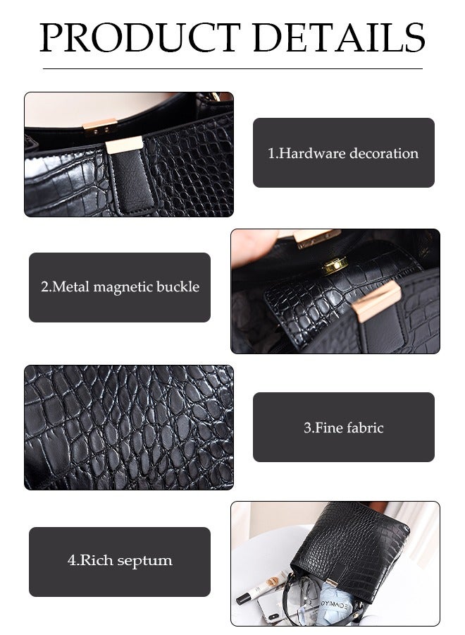 DUNISO Women's Handbag，Portable Large Capacity Shoulder Bag，PU Leather Tote Messenger Bag with magnetic buckle，Crossbody Bag with Top Handle，Equipped with Adjustable Shoulder Straps，Durable and Sturdy，Suitable for Shopping, Traveling, and Dating  - Image 3