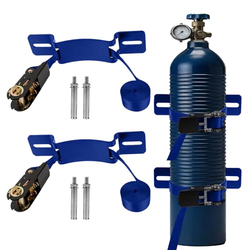 Zhichen star 2PCS Propane Tank Holder Mount Secure Ratchet Strap Design Steel WallMounted Bracket for Oxygen Nitrogen Expansion Tanks for mounting Various Gas cylinders Blue - Image 1