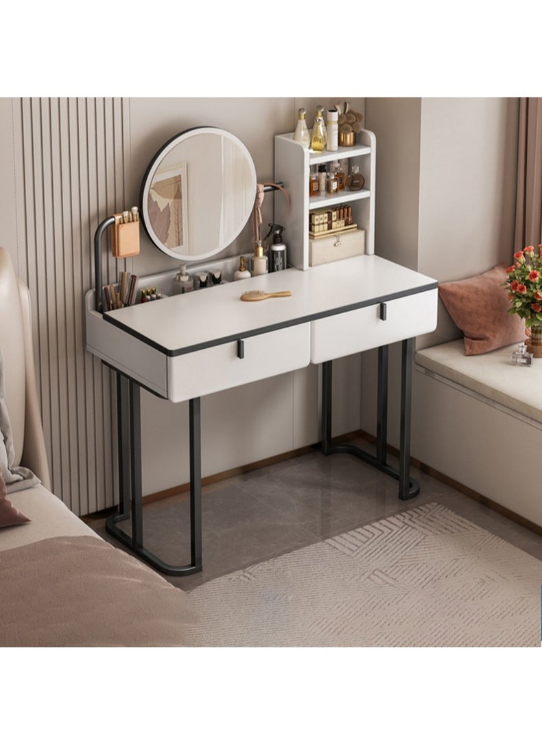 NKX Modern White Makeup Vanity Dressing Table with Mirror Storage Shelves and Steel Frame 80  - Image 1