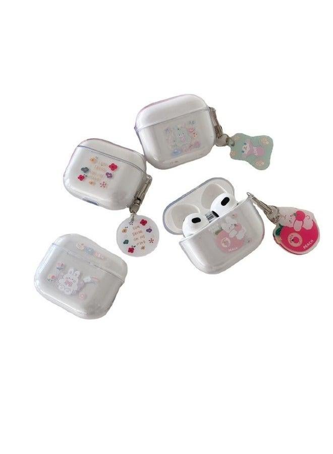 Cartoon Airpods3 Protective Case Cute Simple Suitable For Apple 1/2 Generation Earphone TPU Transparent Soft Case-Color:Peach Rabbit + Same Pendant-Model:Generation 3 - Image 5