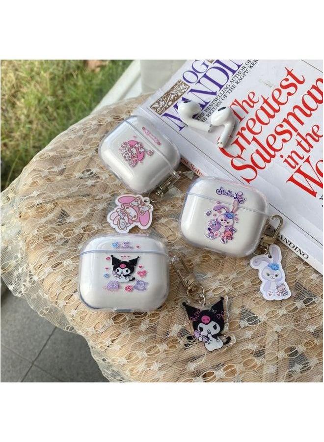 Cartoon Airpods3 Protective Case Cute Simple Suitable For Apple 1/2 Generation Earphone TPU Transparent Soft Case-Color:Peach Rabbit + Same Pendant-Model:Generation 3 - Image 3