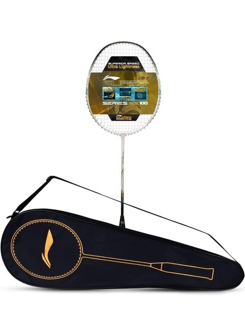 Super Series Ss100 Carbon Graphite Badminton Strung Racket With Full Racket Cover (White/Black)