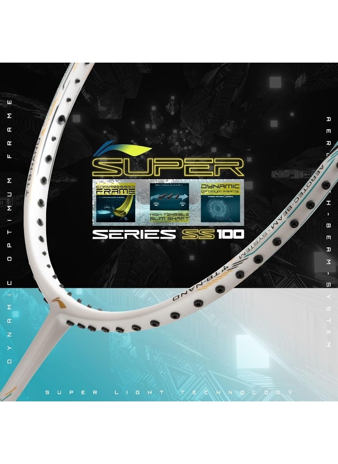Super Series Ss100 Carbon Graphite Badminton Strung Racket With Full Racket Cover (White/Black)