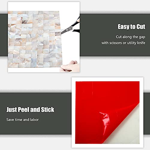 KASARO Peel and Stick Backsplash Shell Tiles, Mother of Pearl Mosaic Self Adhesive Tiles for Kitchen Wall Bathroom Bedroom Decor, Natural, 10-Sheet - Image 5