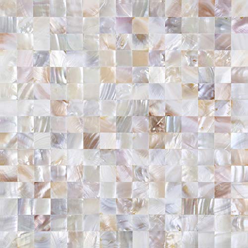 KASARO Peel and Stick Backsplash Shell Tiles, Mother of Pearl Mosaic Self Adhesive Tiles for Kitchen Wall Bathroom Bedroom Decor, Natural, 10-Sheet - Image 1