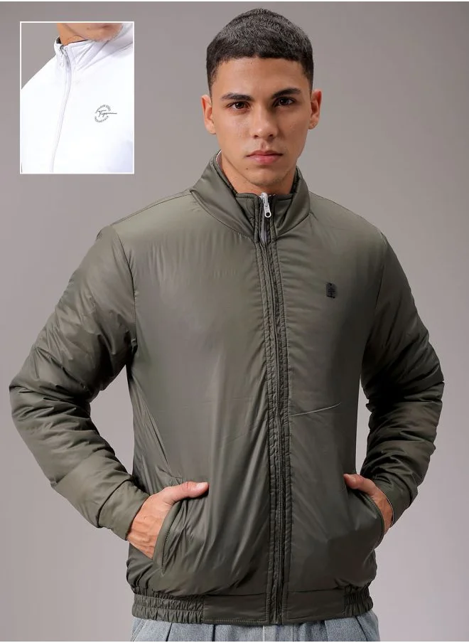 The Indian Garage Co Men Slim Fit Solid Reversible Puffer Jackets