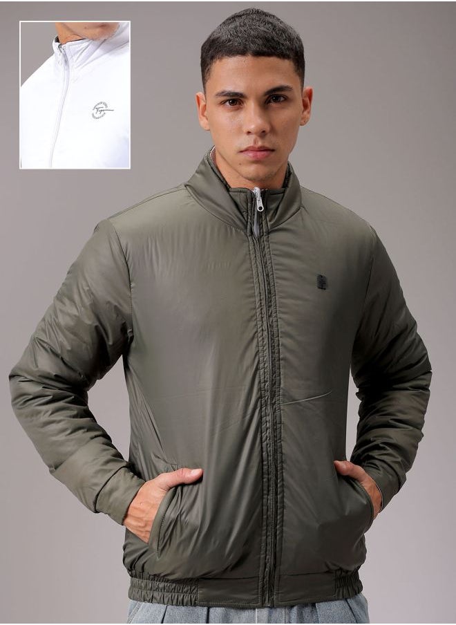The Indian Garage Co Men Slim Fit Solid Reversible Puffer Jackets  - Image 1