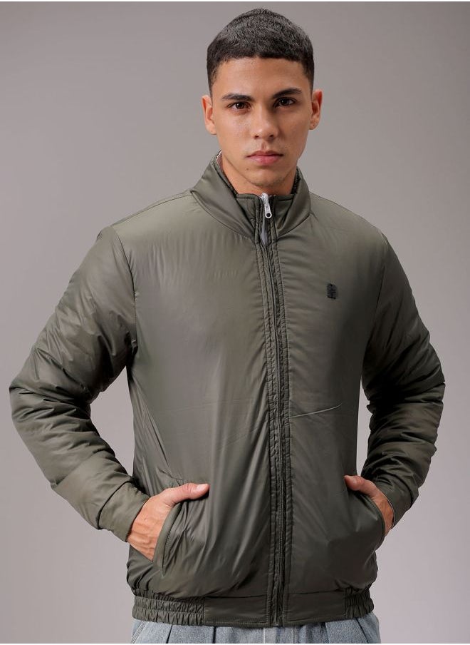 The Indian Garage Co Men Slim Fit Solid Reversible Puffer Jackets  - Image 5