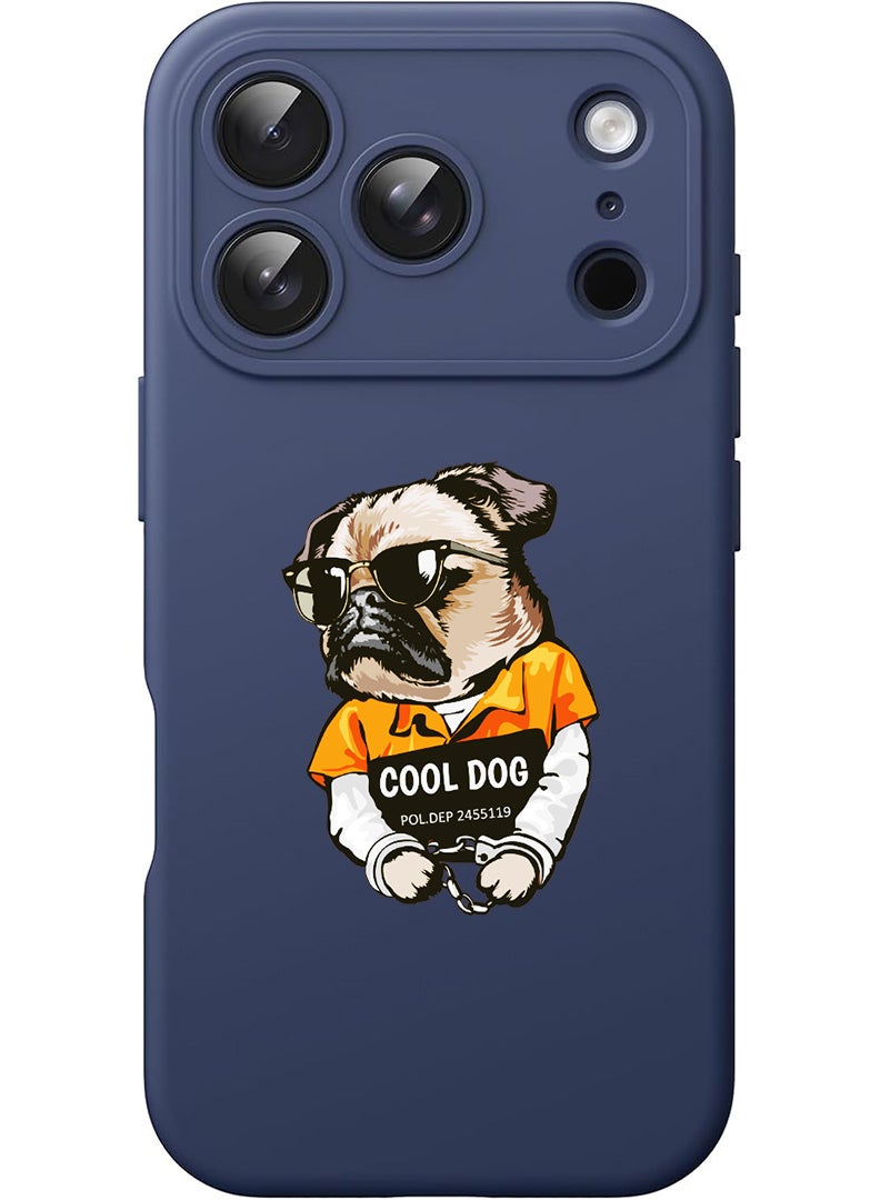 Theodor Protective Slim Fit Case Liquid Silicone Cover with Full Body Protection Anti-Scratch Shockproof Case For Apple iPhone 17 Pro Max (Blue) cool dog - Image 1