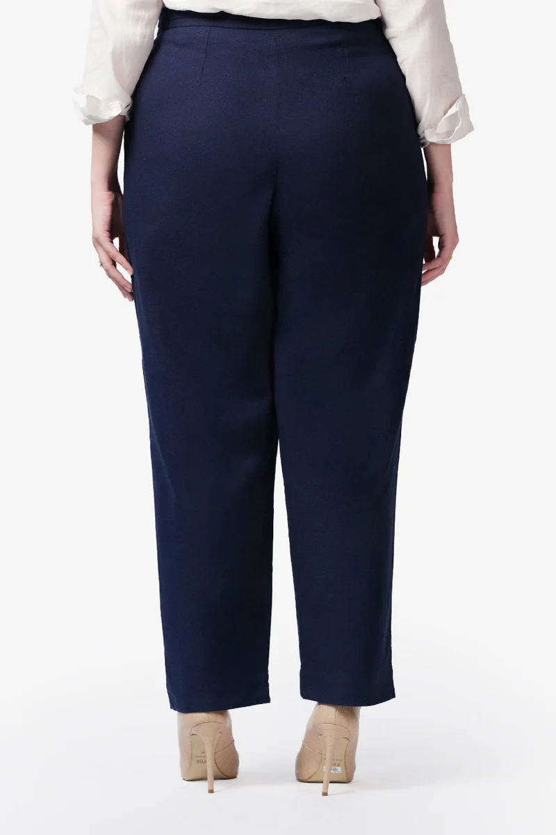 فيرجيو Solid Cotton Pleated Plus Size Trousers for Women