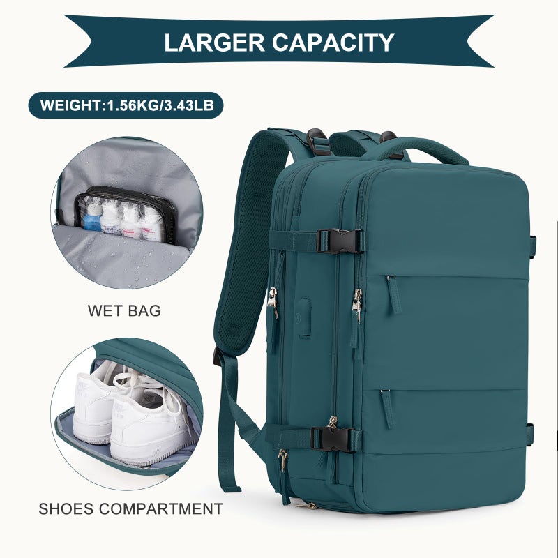 coowoz Large Travel Backpack For Women Men, Carry On Backpack,Hiking Backpack Waterproof Outdoor Sports Rucksack Casual Daypack Expandable Heavy Duty Extra large Backpack Peacock Blue - Image 5