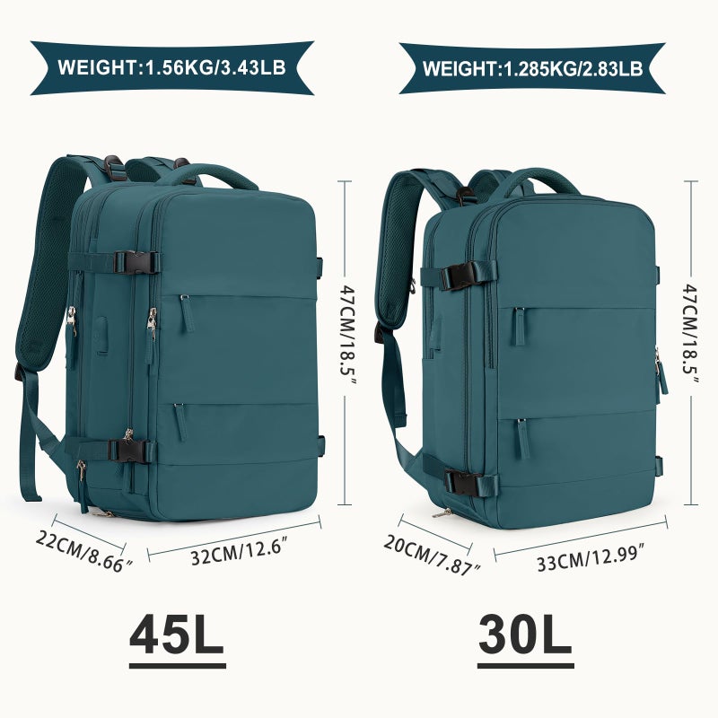 coowoz Large Travel Backpack For Women Men, Carry On Backpack,Hiking Backpack Waterproof Outdoor Sports Rucksack Casual Daypack Expandable Heavy Duty Extra large Backpack Peacock Blue - Image 2