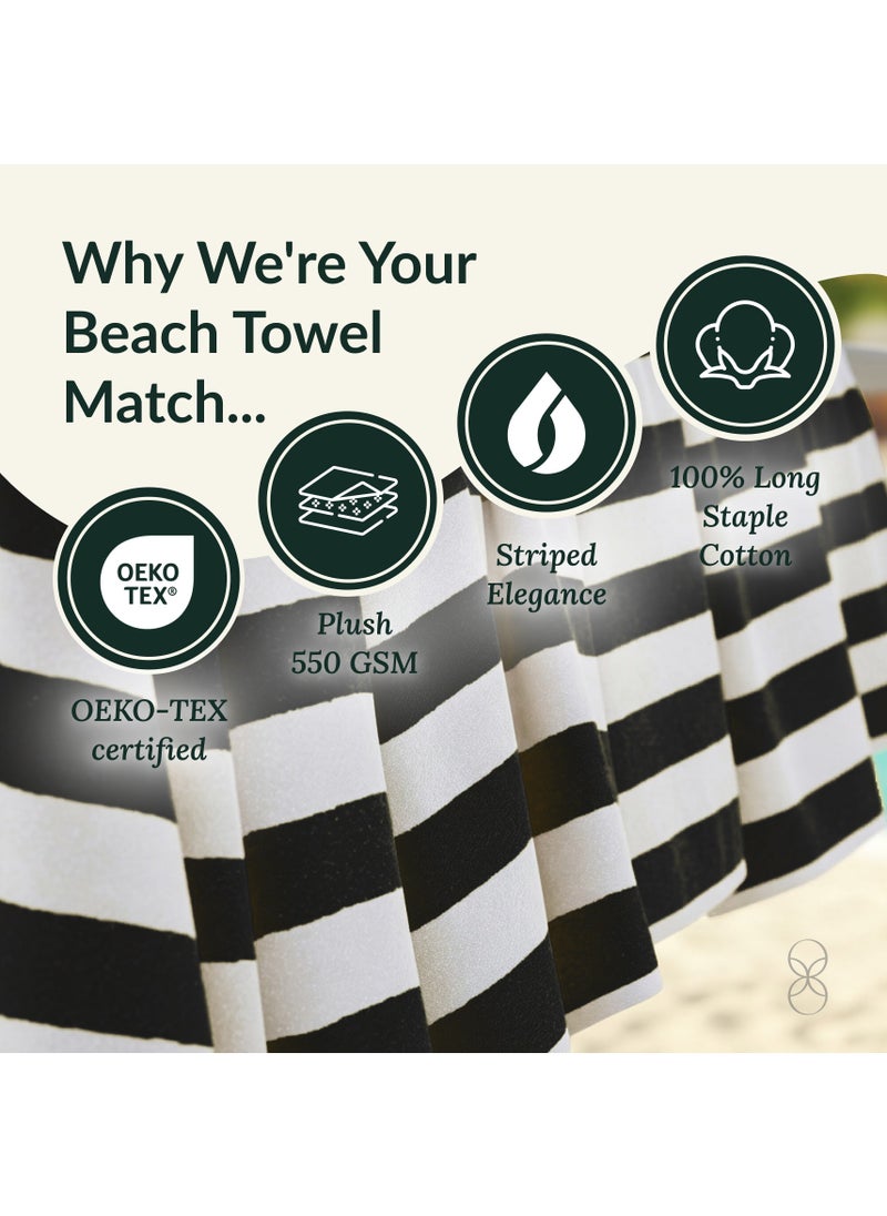 Cloud Scape Linen Cabana Stripe Beach Towel Set Pack of 2, Oversized Soft Cotton Towel, Perfect for Beach ,30x60, Grey  - Image 4