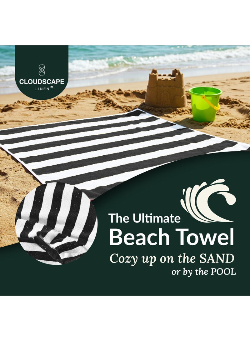 Cloud Scape Linen Cabana Stripe Beach Towel Set Pack of 2, Oversized Soft Cotton Towel, Perfect for Beach ,30x60, Grey - Image 2