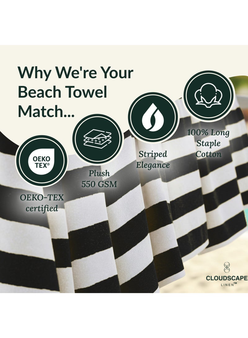 Cloud Scape Linen Cabana Stripe Beach Towel Set Pack of 2, Oversized Soft Cotton Towel, Perfect for Beach ,30x60, Grey - Image 4