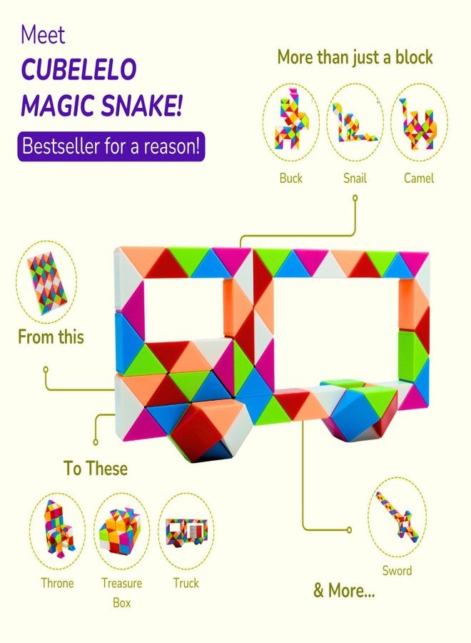 Cubelelo Magic Snake Rainbow Puzzle Cube (72 Wedges) | Twist and Turn Shape Creation Fun Game for Kids Boys Girls and Adults | Multicolor Brain Teaser Stress Buster Toy | for Ages 3 Years and Above - Image 2