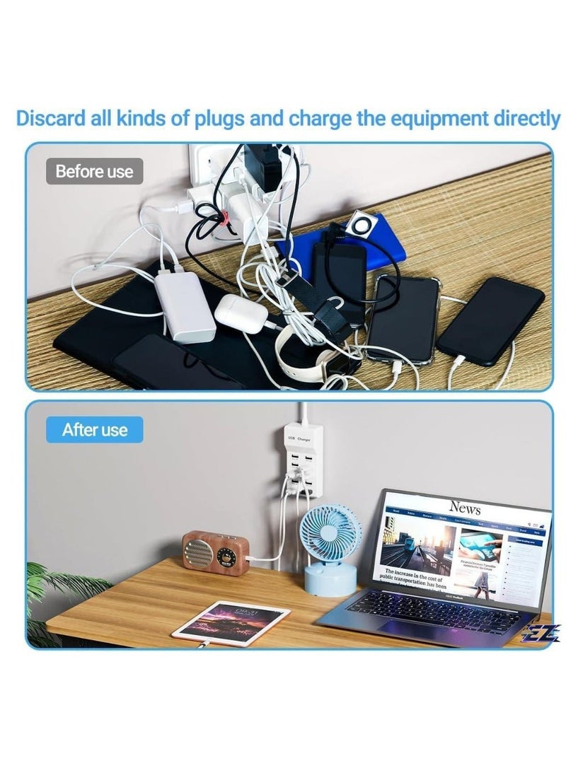 ELTRAZONE محطة شحن USB - قاعدة شاحن USB بـ 10 منافذ مع سلك تمديد بطول 70.8 بوصة، شحن متعدد الأجهزة للهواتف والكاميرات وسماعات البلوتوث (2PC) – مركز شحن عالي السرعة للمنزل والمكتب - Image 2