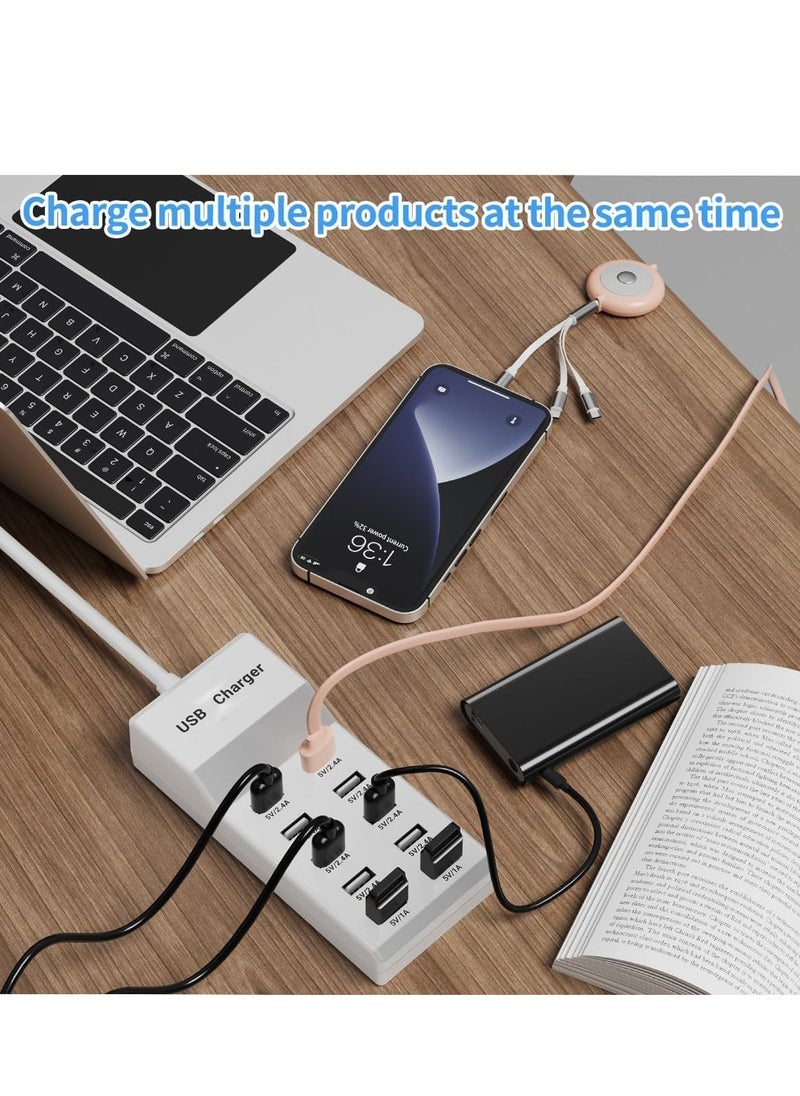 ELTRAZONE محطة شحن USB - قاعدة شاحن USB بـ 10 منافذ مع سلك تمديد بطول 70.8 بوصة، شحن متعدد الأجهزة للهواتف والكاميرات وسماعات البلوتوث (2PC) – مركز شحن عالي السرعة للمنزل والمكتب - Image 3