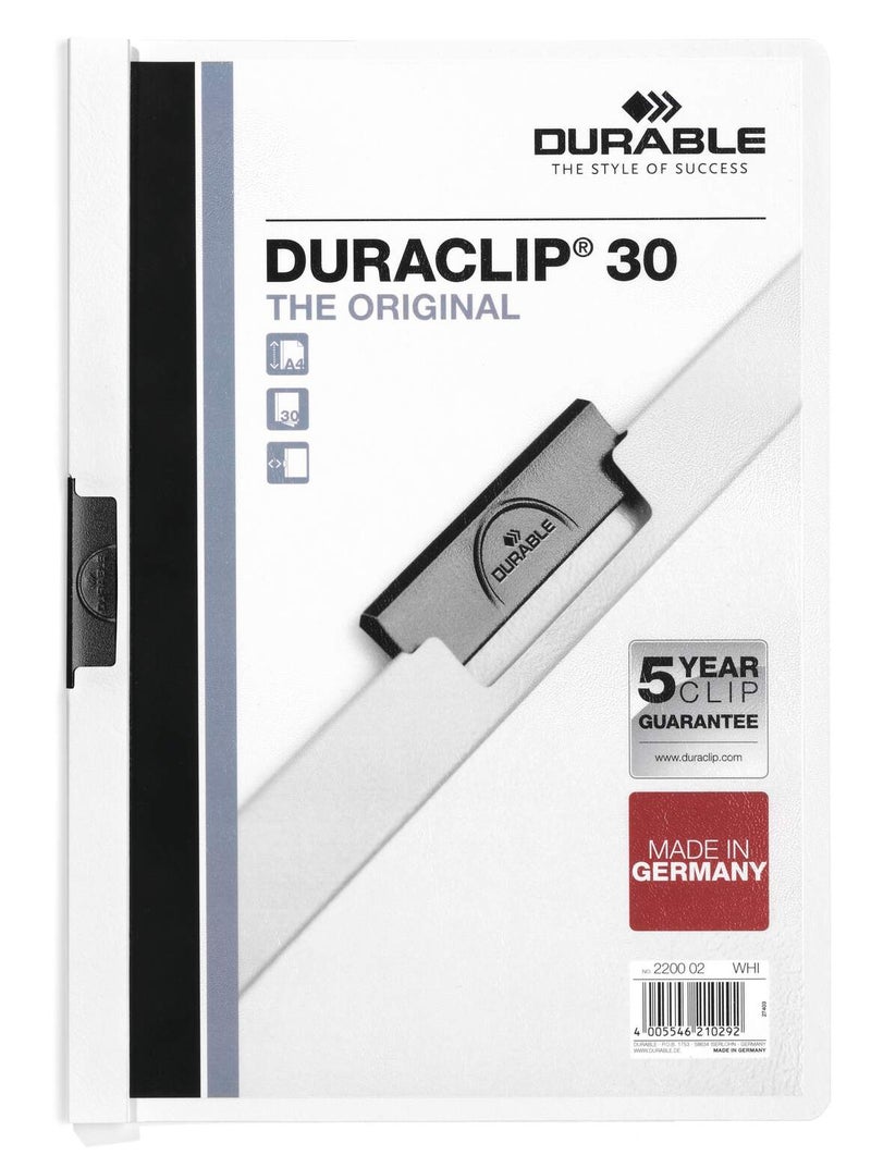 ديورابل DURACLIP® مجلد ملفات 30 A4 | مشبك فولاذي مرن بضمان 5 سنوات، واجهة شفافة وظهر ملون، يتسع حتى 30 ورقة، لا حاجة لثقب الأوراق، مثالي للاجتماعات والوثائق — ديوريبل - Image 1