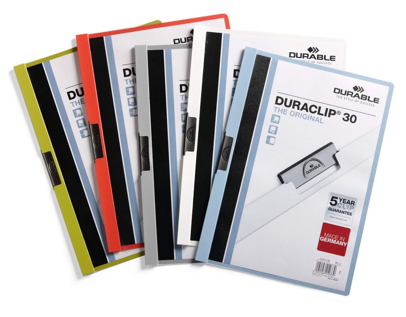 ديورابل DURACLIP® مجلد ملفات 30 A4 | مشبك فولاذي مرن بضمان 5 سنوات، واجهة شفافة وظهر ملون، يتسع حتى 30 ورقة، لا حاجة لثقب الأوراق، مثالي للاجتماعات والوثائق — ديوريبل - Image 5