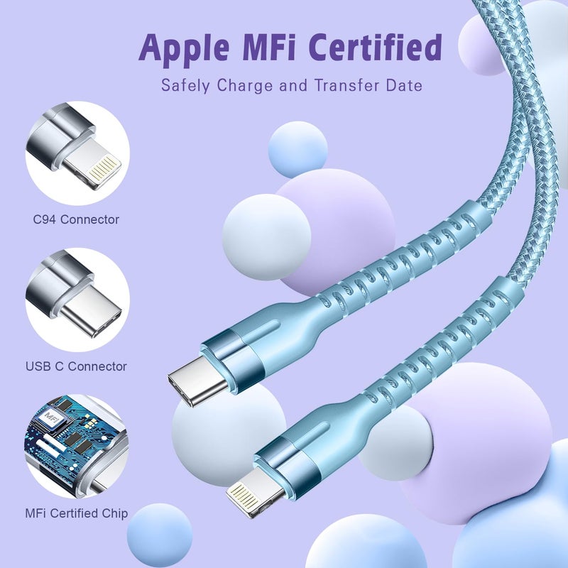 Exeric USB C to Lightning Cable 3 Pack MFi Certified Fast Charging Cables 3FT with Nylon Braided Type C iPhone Charger Cord Compatible iPhone 14/13/12/11/X/8 & iPad - Image 2