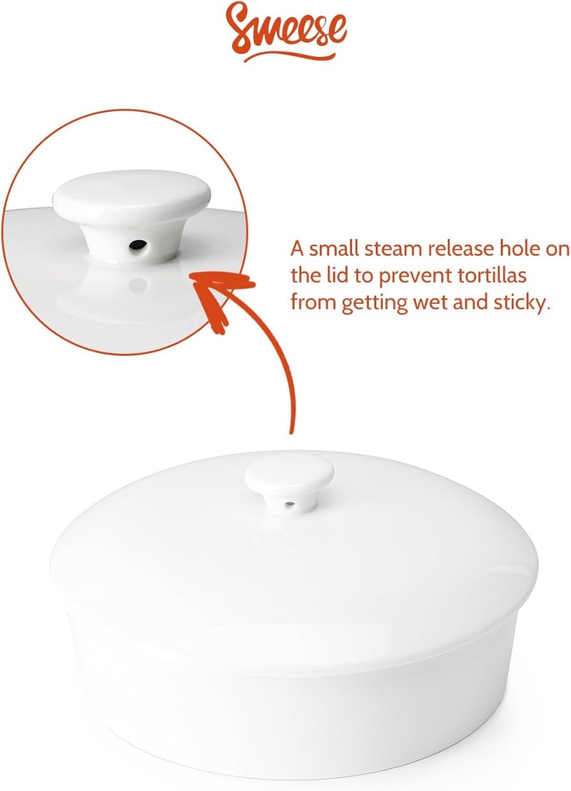 Sweese Ceramic Tortilla Warmer - Holds 12 Tortillas, Microwave & Oven Compatible, Elegant White Tortilla Holder with Lid for Taco Nights, Pancakes, Waffles - Durable & Easy to Clean - Image 3