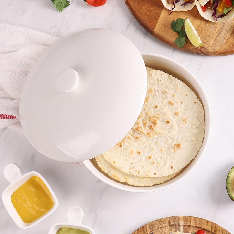 Sweese Ceramic Tortilla Warmer - Holds 12 Tortillas, Microwave & Oven Compatible, Elegant White Tortilla Holder with Lid for Taco Nights, Pancakes, Waffles - Durable & Easy to Clean - Image 4