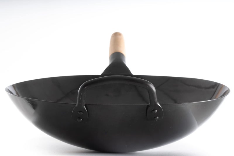 Craft Wok Black13 Pre-Seasoned Hand Hammered Carbon Steel Pow Wok with Wooden and Steel Helper Handle (13 Inch, Round Bottom) - Image 4