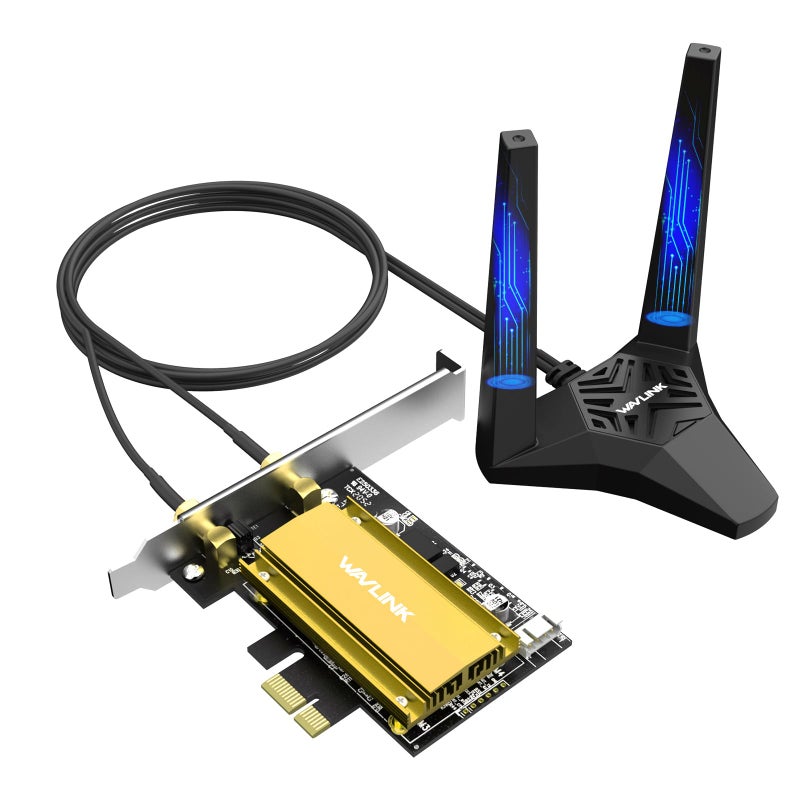 WAVLINK بطاقة واي فاي WAVLINK AXE5400 PCIe 6E مع هوائيات مغناطيسية، بطاقة شبكة لاسلكية ثلاثية النطاق 2026 مع بلوتوث 5.3، شريحة AX210، MU-MIMO، WPA3، OFDMA، حامل منخفض الارتفاع، مبرد حراري - Image 1