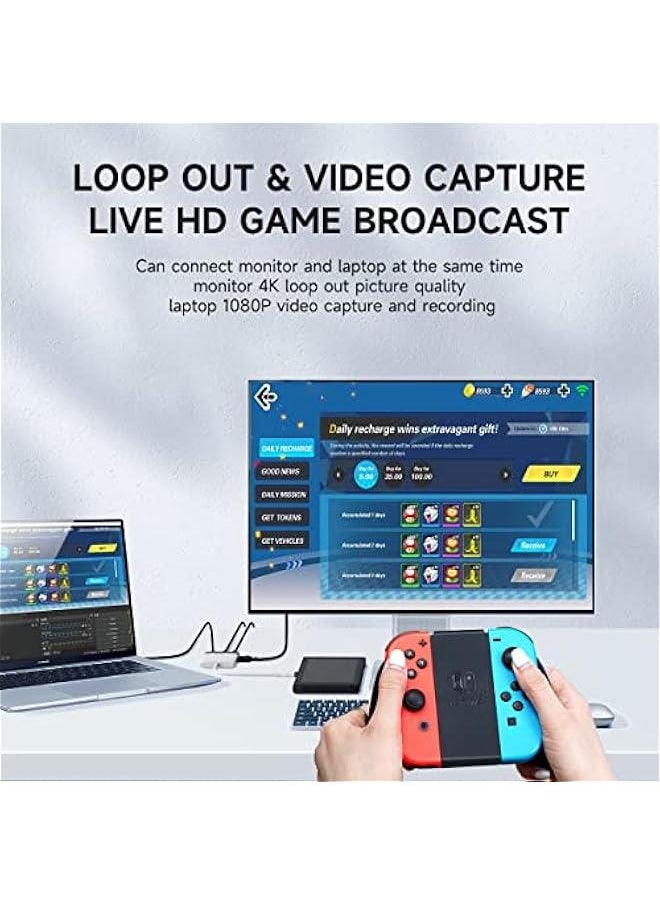 Generic Switch Video Capture Card Portable Switch Dock for Nintendo Switch/iPhone 16 15 Pro Max Live Streaming Gaming USB 3.0 1080P 60Hz Video Recorder, Quest 3 with 4K HDMI(White MS2130 Chip)  - Image 4