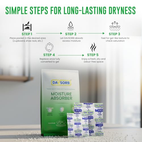 CILICAnT DAVSORB Dehumidifier Room Moisture Absorber, Pack of 10-100gm Large Size Sachets (10x100=1000gm) for Home, Washrooms, Wardrobes, Storage Areas & Shoe Racks; Fights Excess Moisture & Prevents Moulds - Image 3