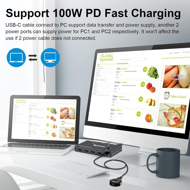 KCEVE Usb C Kvm Switch, 2 Ports Kvm Type-C Switcher Box Support 4K@60Hz For 2 Computers Share Keyboard Mouse And Monitor, Suppprt 87W Pd Fast Charging - Image 3
