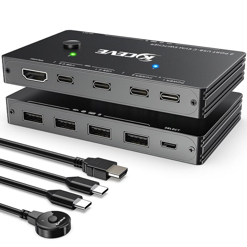 KCEVE Usb C Kvm Switch, 2 Ports Kvm Type-C Switcher Box Support 4K@60Hz For 2 Computers Share Keyboard Mouse And Monitor, Suppprt 87W Pd Fast Charging - Image 1