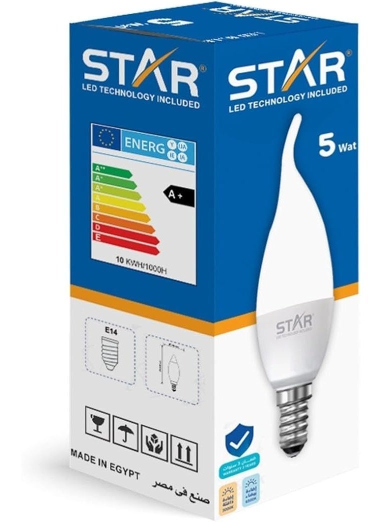 Star Teardrop E14 5W , Energy Saving Light Bulb, Bright Warm Yellow Lighting 3000K, 500 Lumens, Standard E14 Base, Long Lifespan, Eco-Friendly Lighting ( 5 Pieces ) - Image 2
