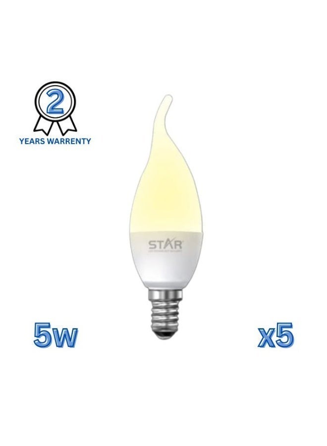 Star Teardrop E14 5W , Energy Saving Light Bulb, Bright Warm Yellow Lighting 3000K, 500 Lumens, Standard E14 Base, Long Lifespan, Eco-Friendly Lighting ( 5 Pieces ) - Image 1