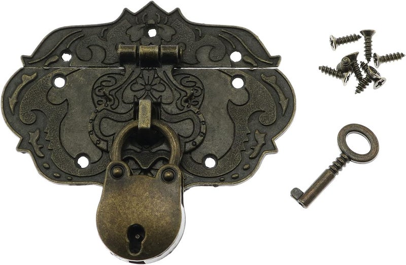 LDCREEE Antique Embossing Decorative Brass Hasp Clasp Latch Lock with Screws for Jewelry Box Ordinary Box Wooden Case Furniture Decoration (Bronze) - Image 1