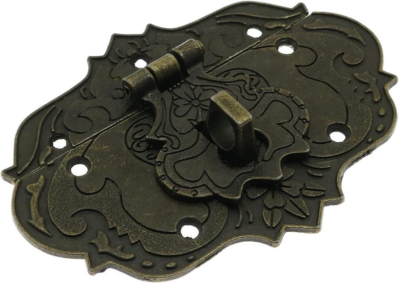 LDCREEE Antique Embossing Decorative Brass Hasp Clasp Latch Lock with Screws for Jewelry Box Ordinary Box Wooden Case Furniture Decoration (Bronze) - Image 3