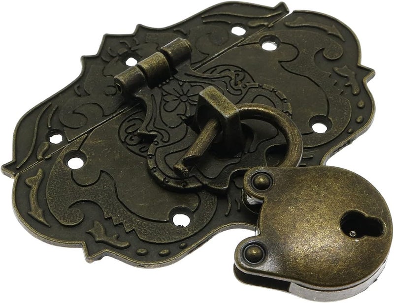 LDCREEE Antique Embossing Decorative Brass Hasp Clasp Latch Lock with Screws for Jewelry Box Ordinary Box Wooden Case Furniture Decoration (Bronze) - Image 4