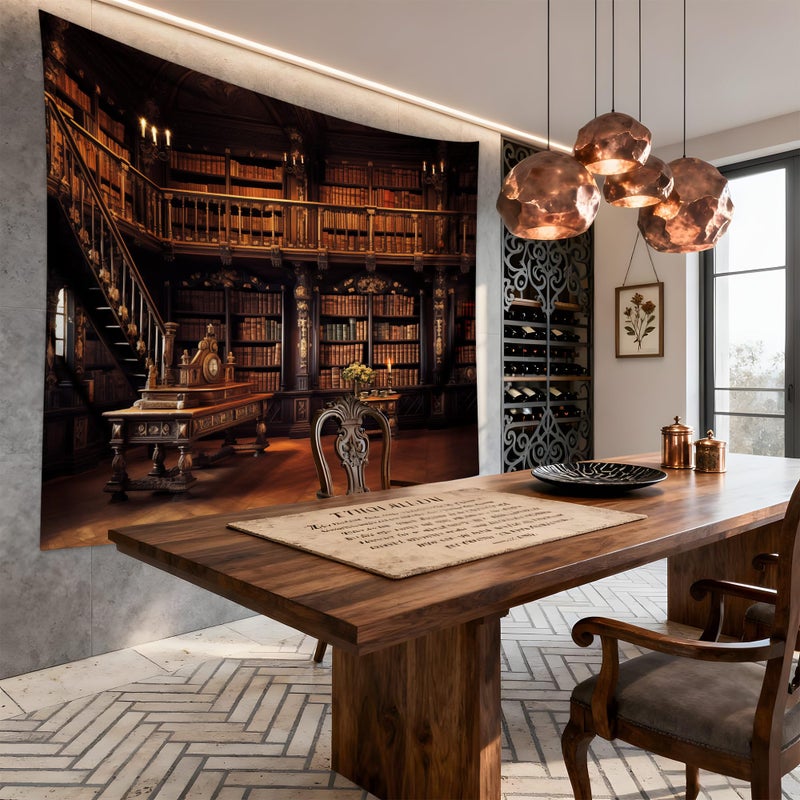 QGHOT Medieval Bookshelf Tapestry Vintage Library Bookcase Tapestry Wall Hanging Victorian Office Zoom Video Backdrop Old Books for Study Room Bedroom Living Room Decor 90.6"x70.9" - Image 2