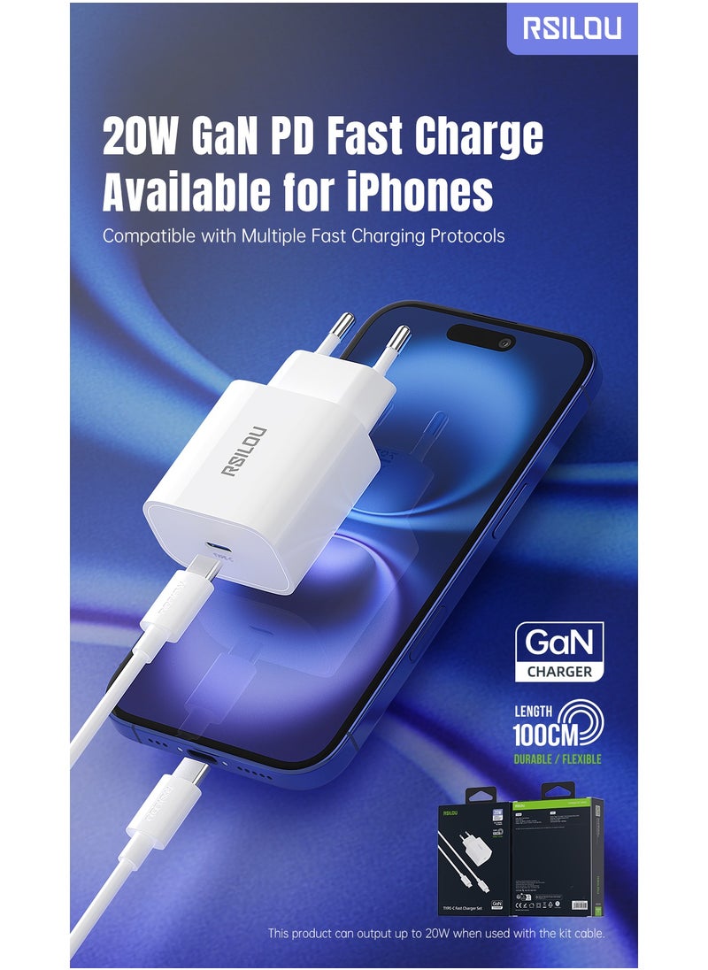 rsilou - R4232 20W USB-C Fast Charger – Compact, Fast, and Reliable Charging, Supports with samsung, oppo, apple and all smartphones, tablets, Bluetooth headphones, and more, MultiProtect Protection - Image 1
