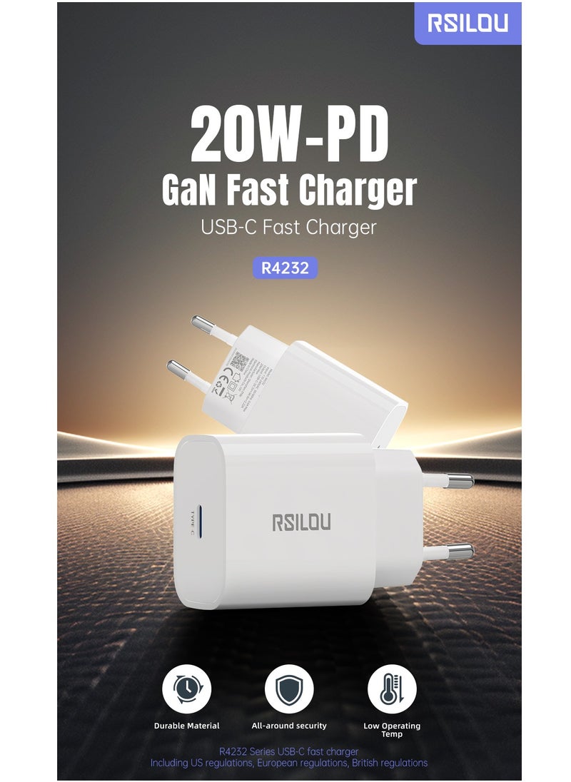 rsilou - R4232 20W USB-C Fast Charger – Compact, Fast, and Reliable Charging, Supports with samsung, oppo, apple and all smartphones, tablets, Bluetooth headphones, and more, MultiProtect Protection - Image 1