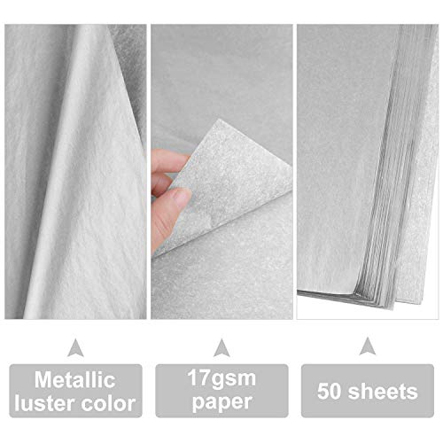 MIAHART 50 Sheets Silver Tissue Paper Bulk 20X14 Inch Metallic Gift Wrap Paper Gift Wrapping Accessory Wrap for Wedding Birthday Party Favor Decor DIY Fringes Shredded Fill Confetti (Silver) - Image 4