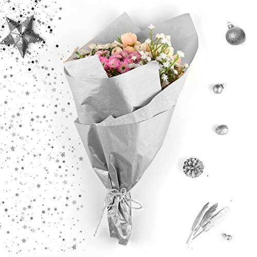 MIAHART 50 Sheets Silver Tissue Paper Bulk 20X14 Inch Metallic Gift Wrap Paper Gift Wrapping Accessory Wrap for Wedding Birthday Party Favor Decor DIY Fringes Shredded Fill Confetti (Silver) - Image 2