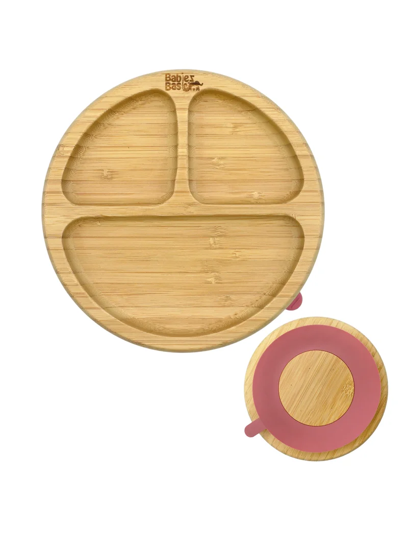 Babies Basic Babies Basic Bamboo Plate with Silicone Suction for Kids, Dusty Pink